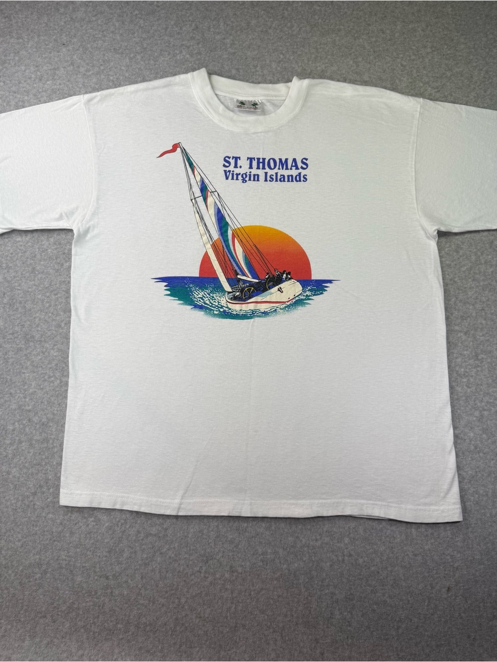 Vintage White Tee with St. Thomas Virgin Islands Sailboat Graphic Size XXL